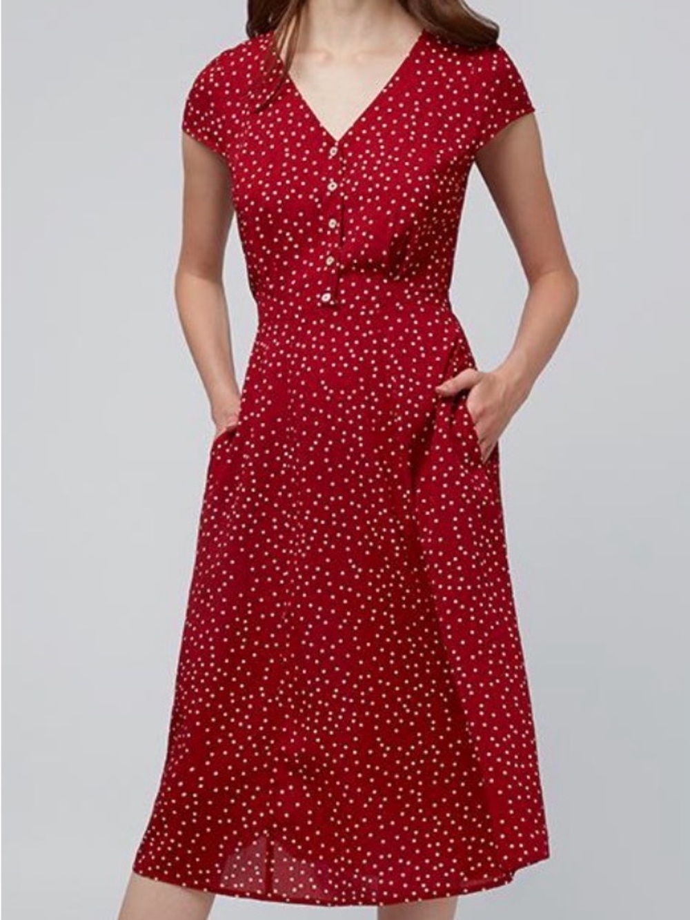 Louche Red Polka Dot V-Neck Midi Dress